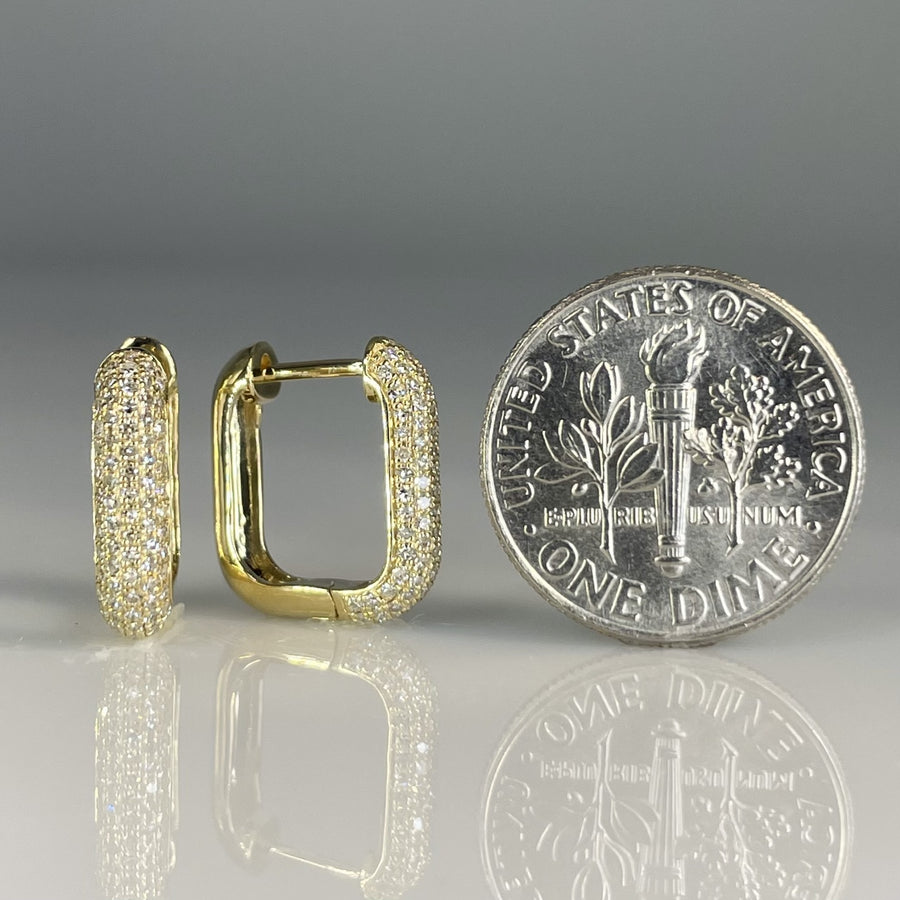 14K Yellow Gold Natural Diamond Square Huggie Earrings 12x13mm 0.44ct