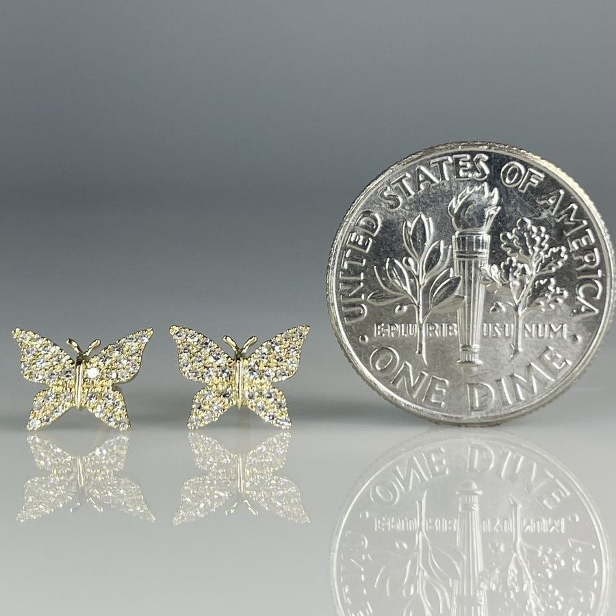 14K Yellow Gold Diamond Butterfly Stud Earrings 7mm 0.17ct