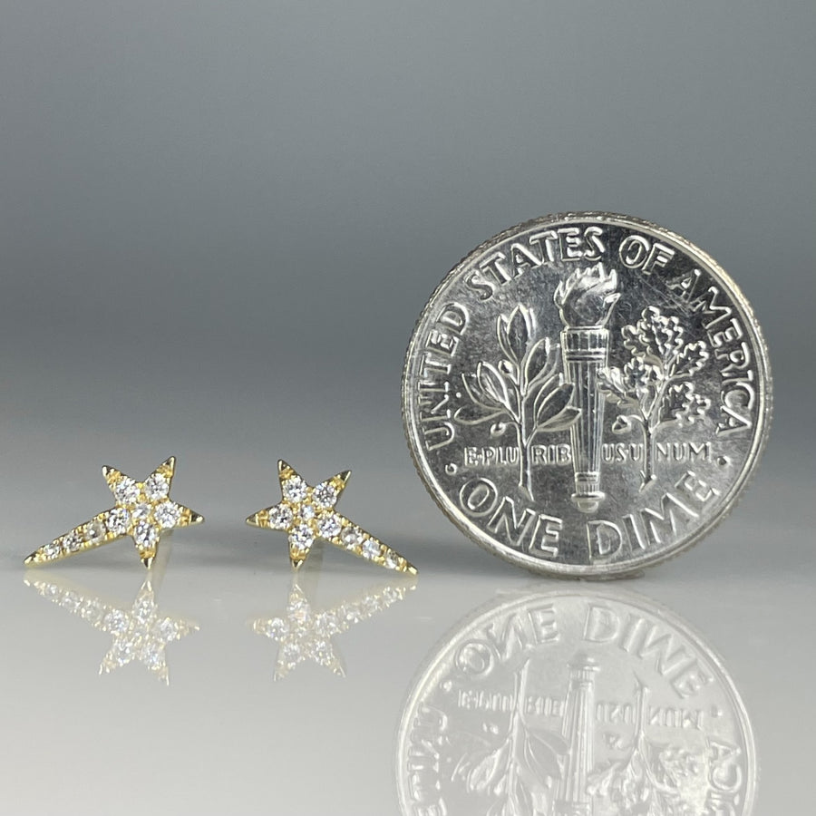 14K Yellow Gold Diamond Star Spike Stud Earrings 0.13ct
