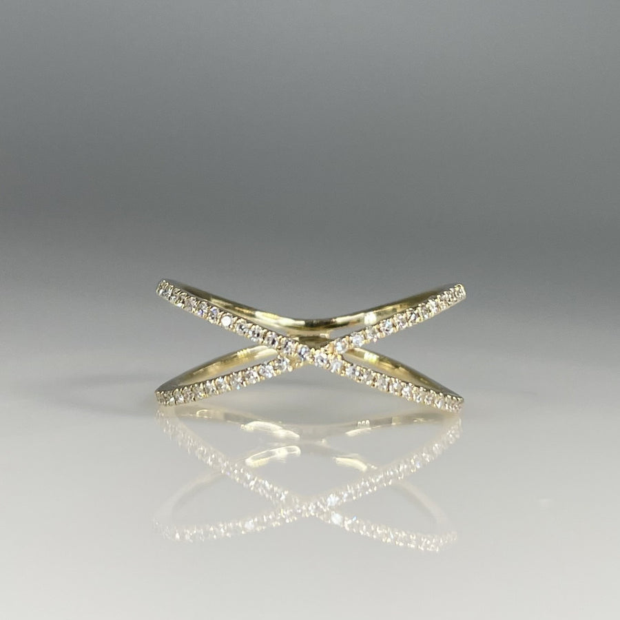 14K Yellow Diamond X Ring 0.25ct