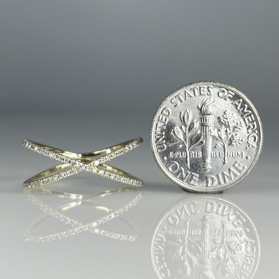 14K Yellow Diamond X Ring 0.25ct