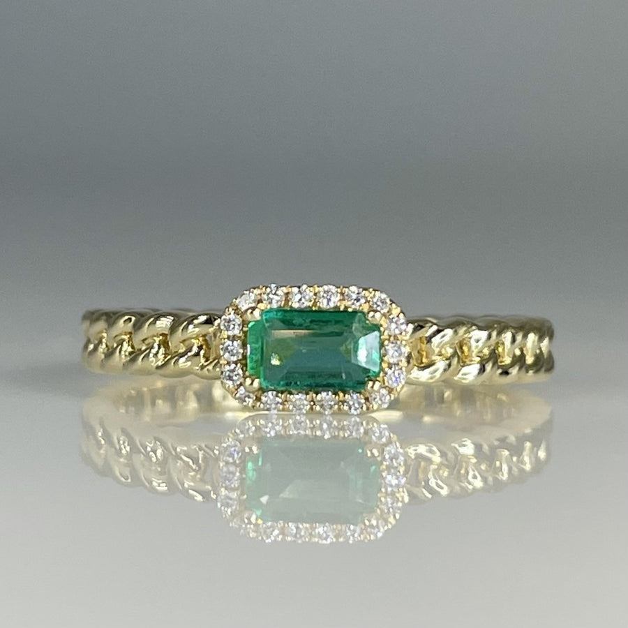 14K Yellow Gold Emerald & Diamond Ring 0.29ct/0.05ct