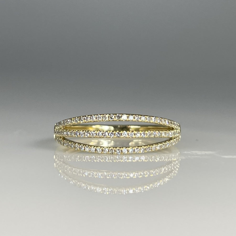 14K Yellow Gold 3 Row Diamond Ring 0.20ct