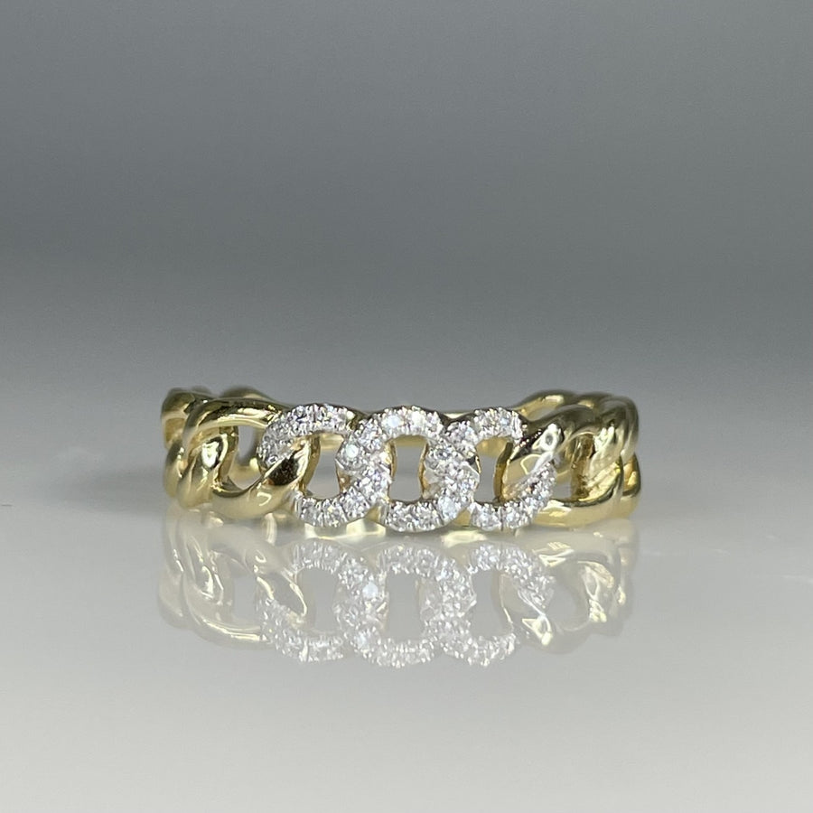 14K Yellow Gold Diamond Cuban Chain Ring 0.09ct