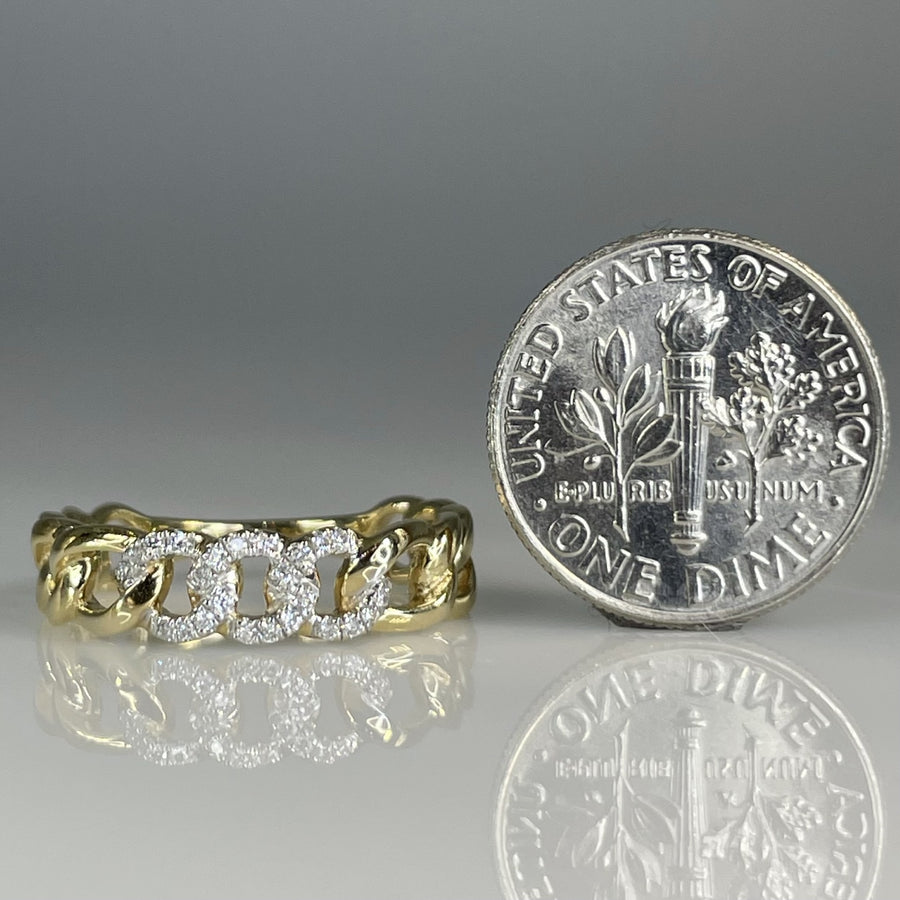 14K Yellow Gold Diamond Cuban Chain Ring 0.09ct