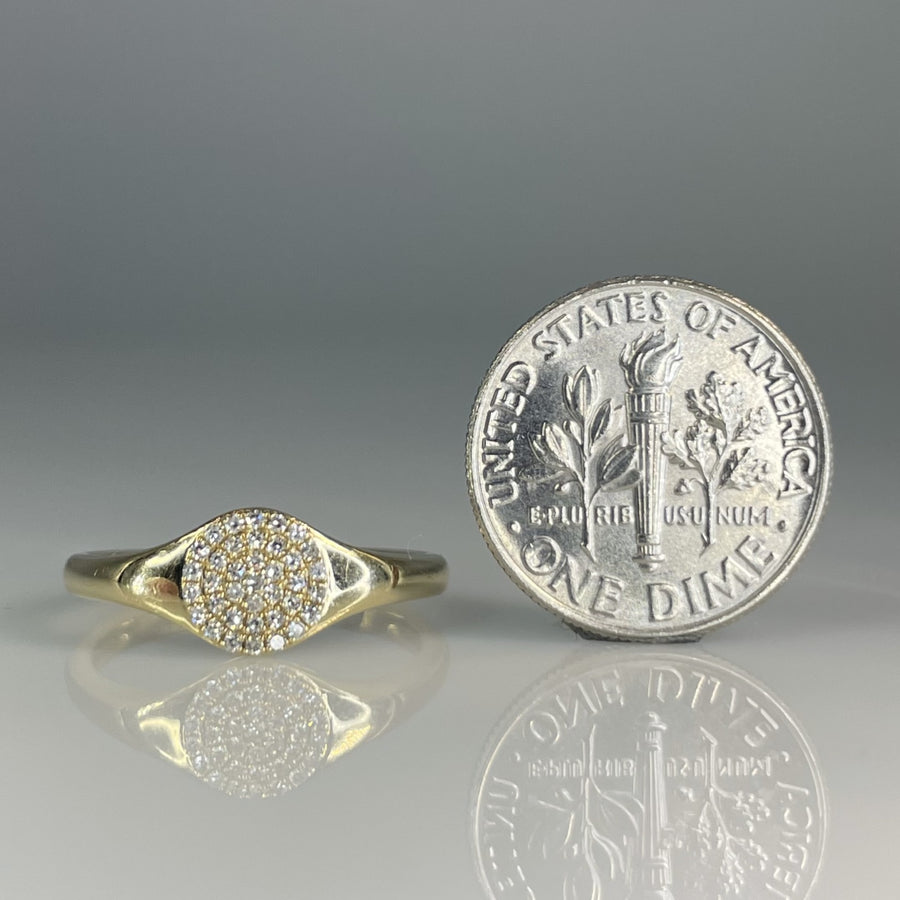 14K Yellow Gold Circle Pave Diamond Ring 0.12ct