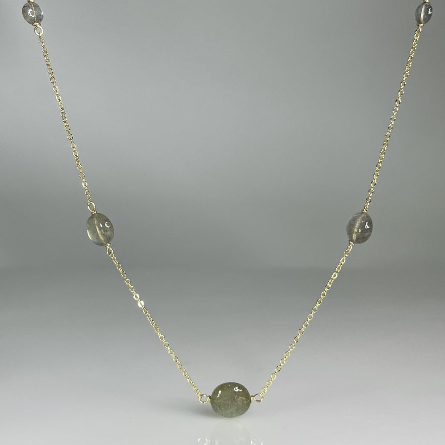 Labradorite 5 Bead Graduated Multi Drop Necklace 3.5mm