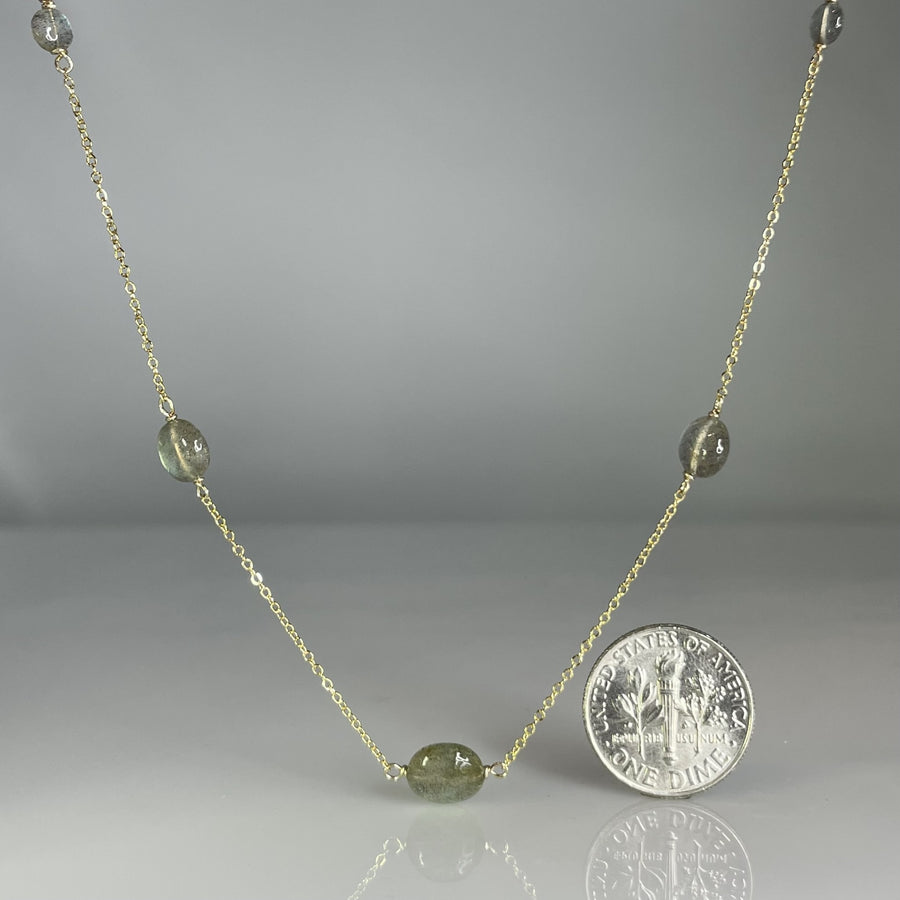 Labradorite 5 Bead Graduated Multi Drop Necklace 3.5mm