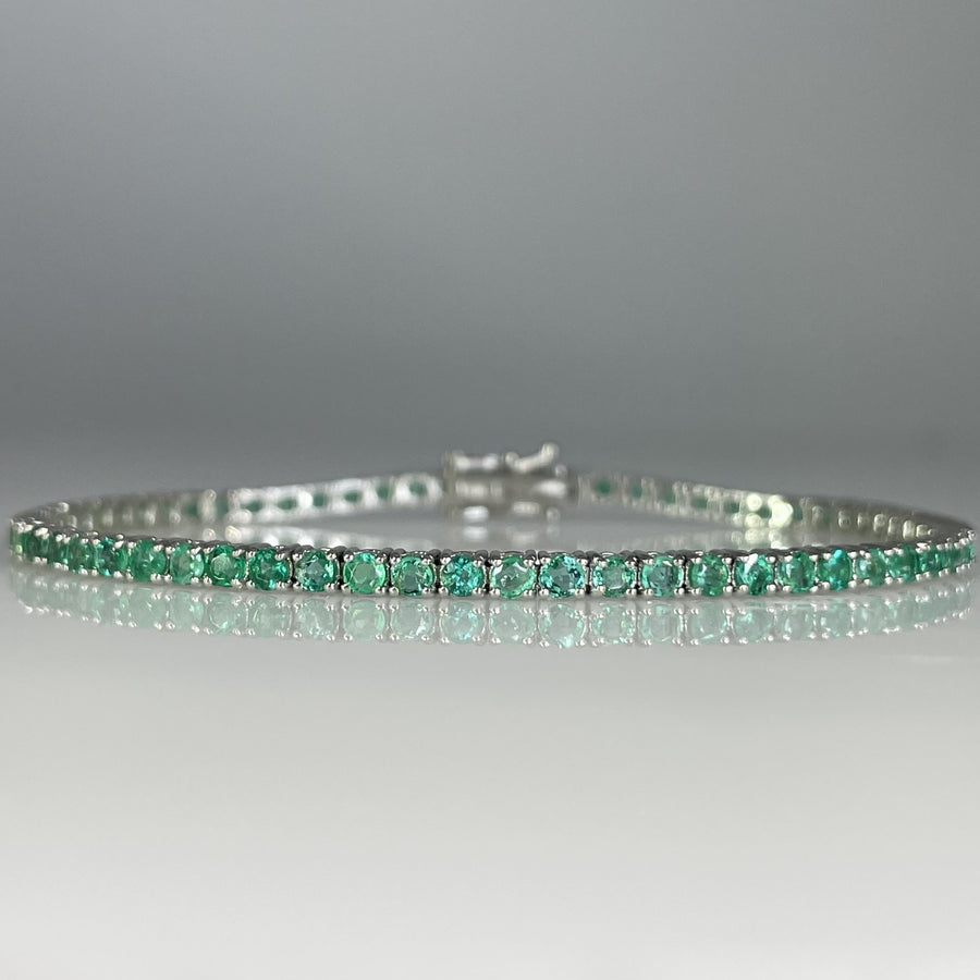 14K White Gold Emerald Tennis Bracelet 3.50ct