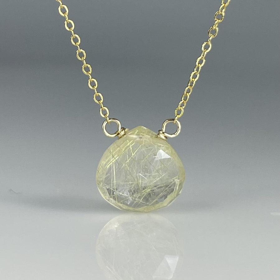 Golden Rutilated Quartz Drop Necklace 10mm