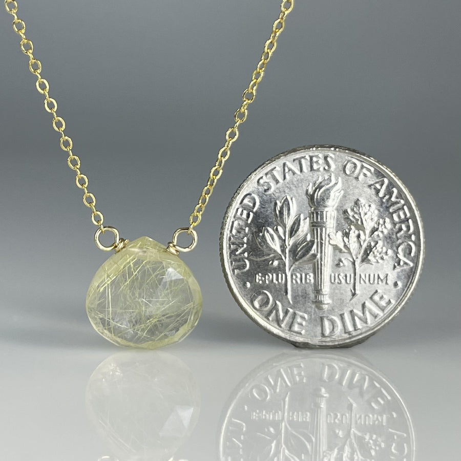 Golden Rutilated Quartz Drop Necklace 10mm