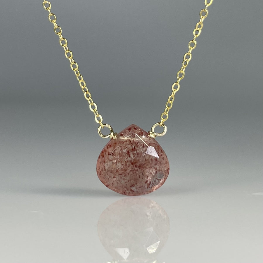 Strawberry Quartz Drop Necklace 10mm