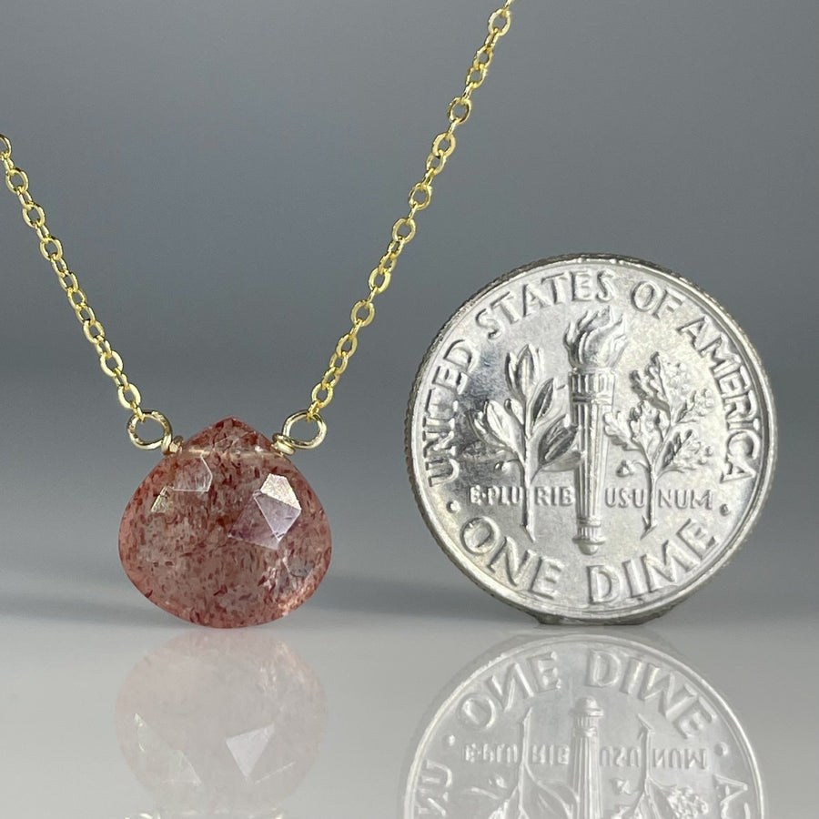 Strawberry Quartz Drop Necklace 10mm