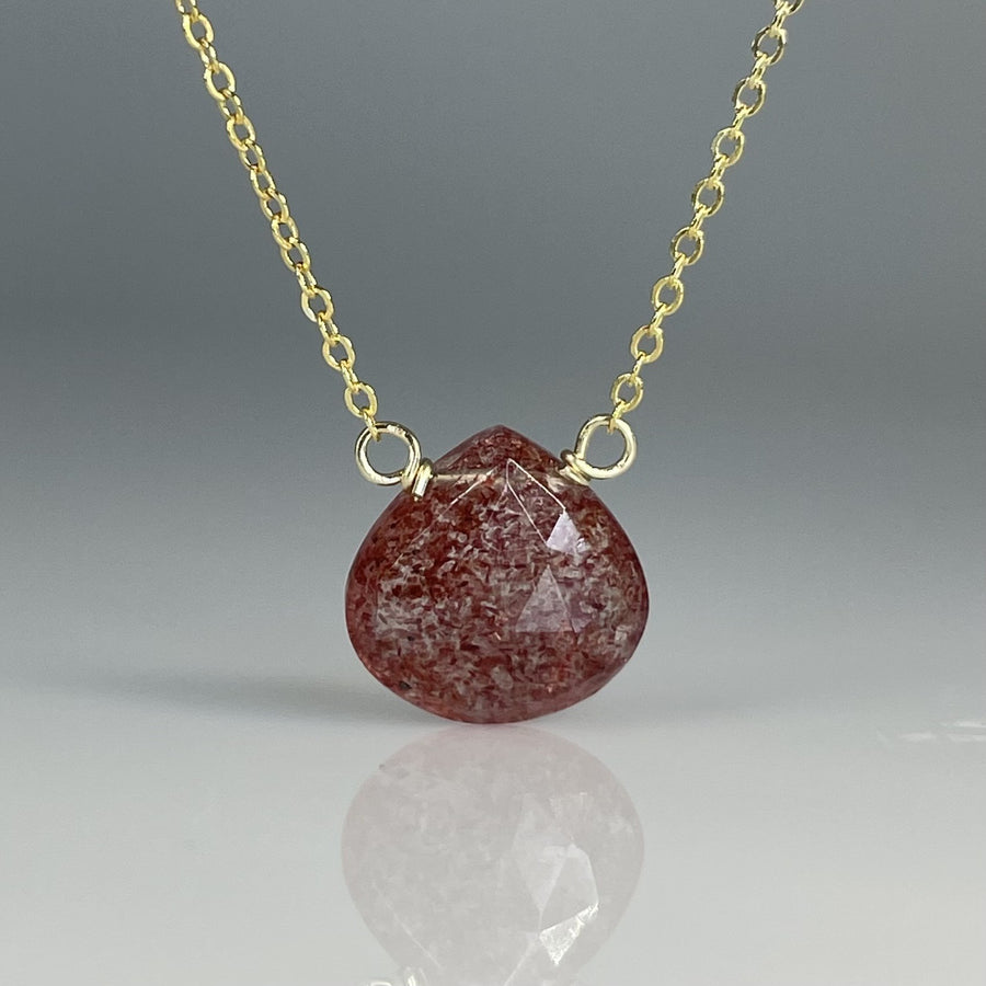 Dark Strawberry Quartz Drop Necklace 10mm