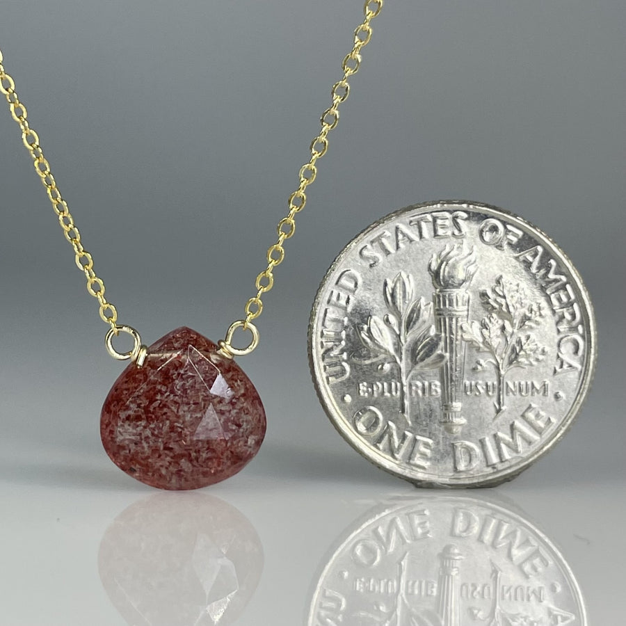 Dark Strawberry Quartz Drop Necklace 10mm