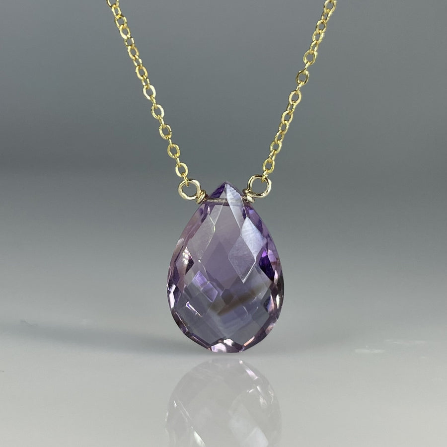 Pink Amethyst Drop Necklace 10x20mm