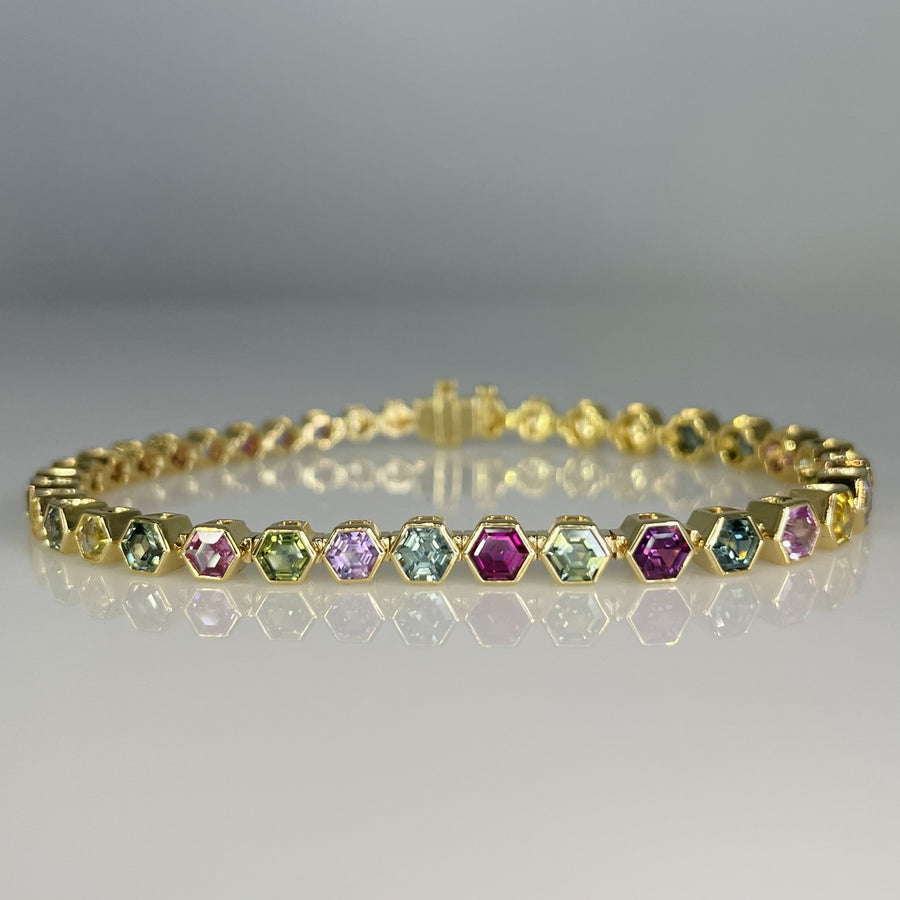 18K Yellow Gold Color Sapphire Hexagon Bracelet 7.94ct