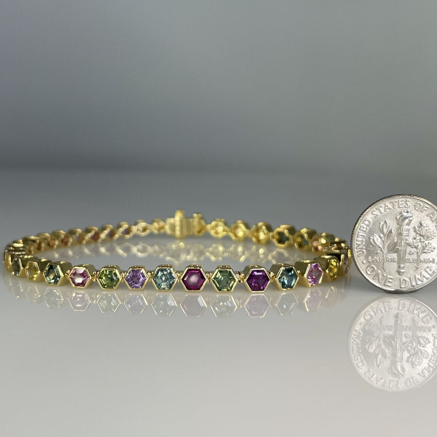 18K Yellow Gold Color Sapphire Hexagon Bracelet 7.94ct