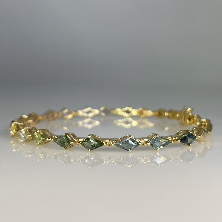 18K Yellow Gold Kite Shape Colored Sapphire Tennis Bracelet 3.90ct