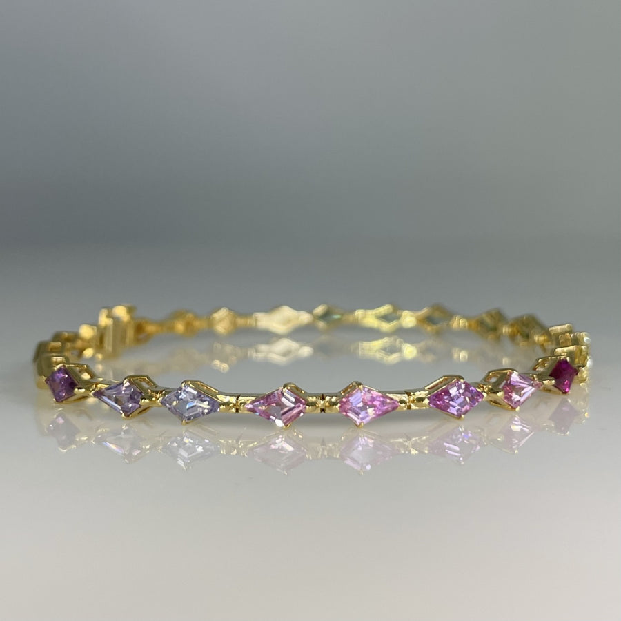 18K Yellow Gold Kite Shape Colored Sapphire Tennis Bracelet 3.90ct