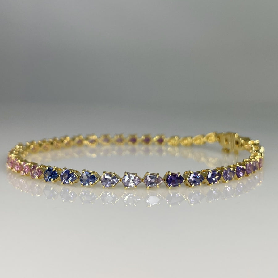18K Yellow Gold Multicolor Sapphire Bracelet 4.61ct