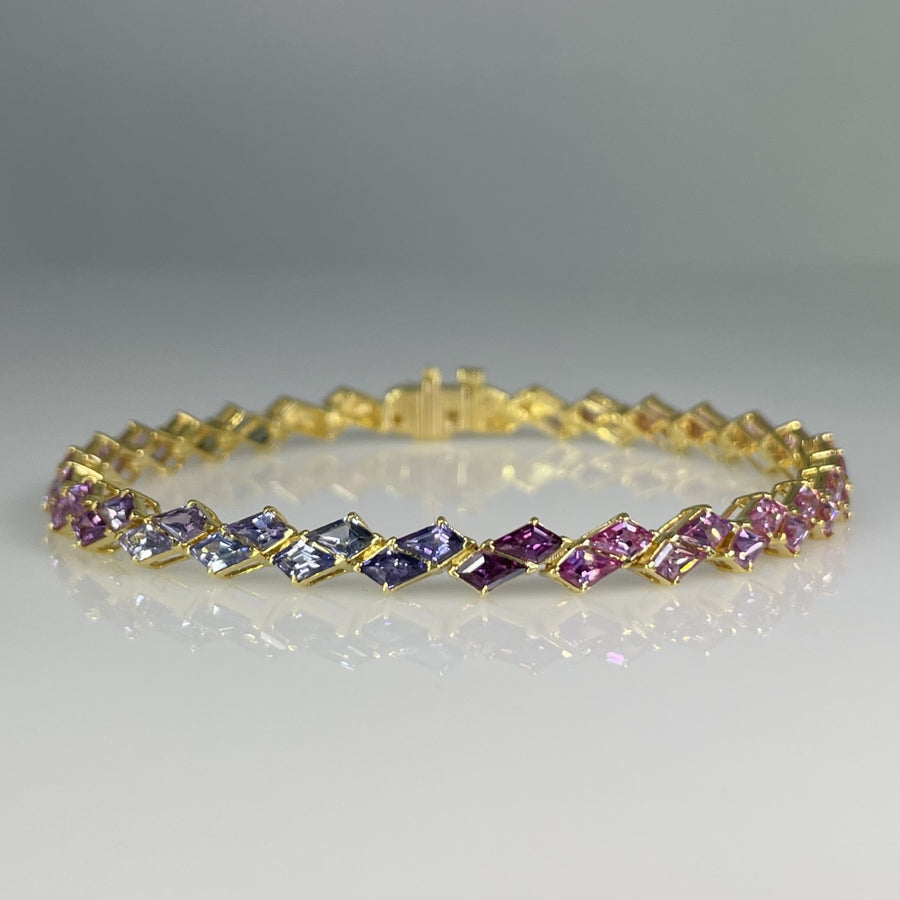 18K Yellow Gold Multicolor Sapphire Bracelet 9.18ct
