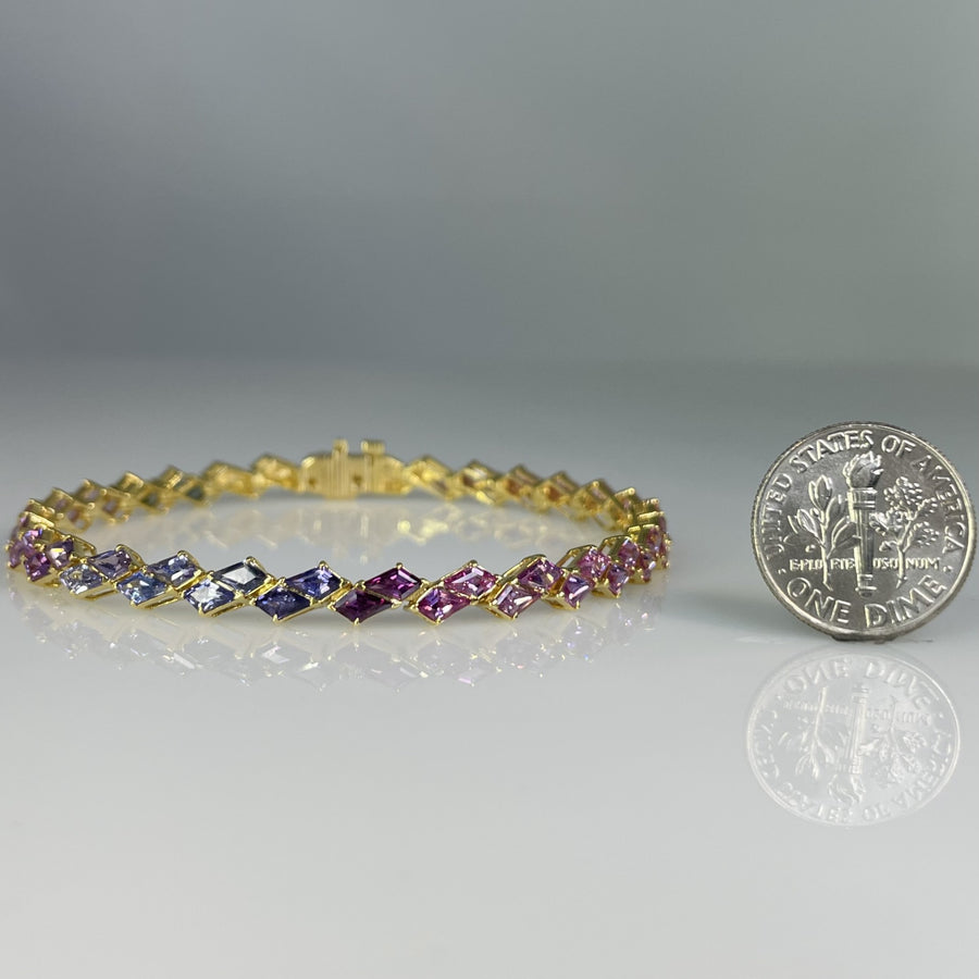 18K Yellow Gold Multicolor Sapphire Bracelet 9.18ct