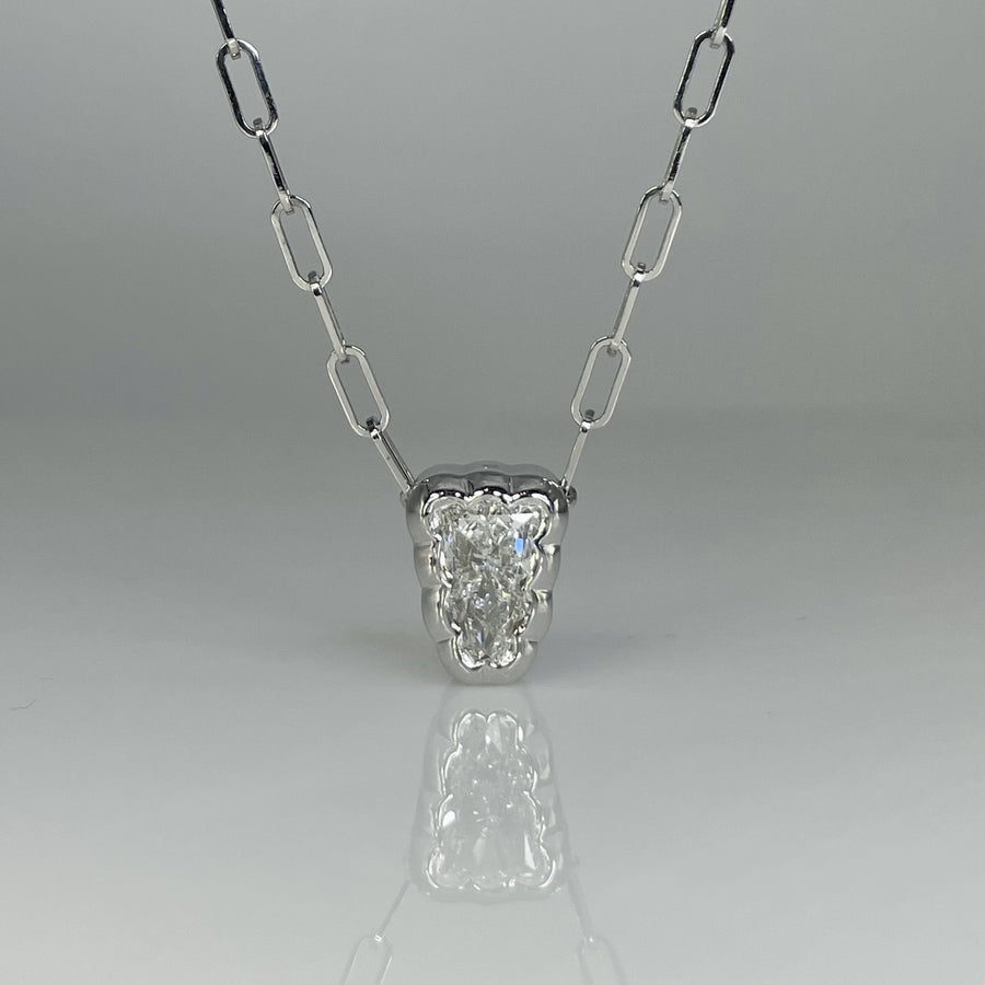 14K White Gold Bear Lab Grown Diamond Necklace 1.38ct