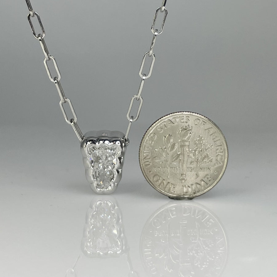14K White Gold Bear Lab Grown Diamond Necklace 1.38ct