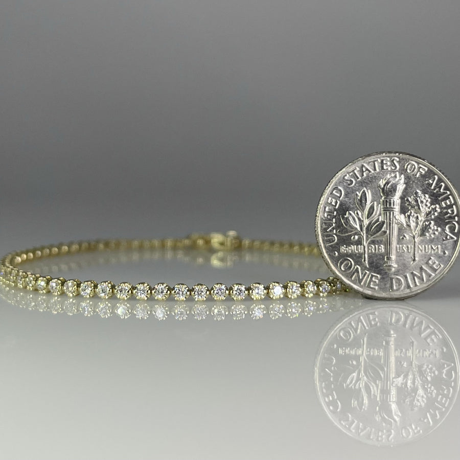 14K Yellow Gold Lab Grown Round Diamond Tennis Bracelet 0.93ct