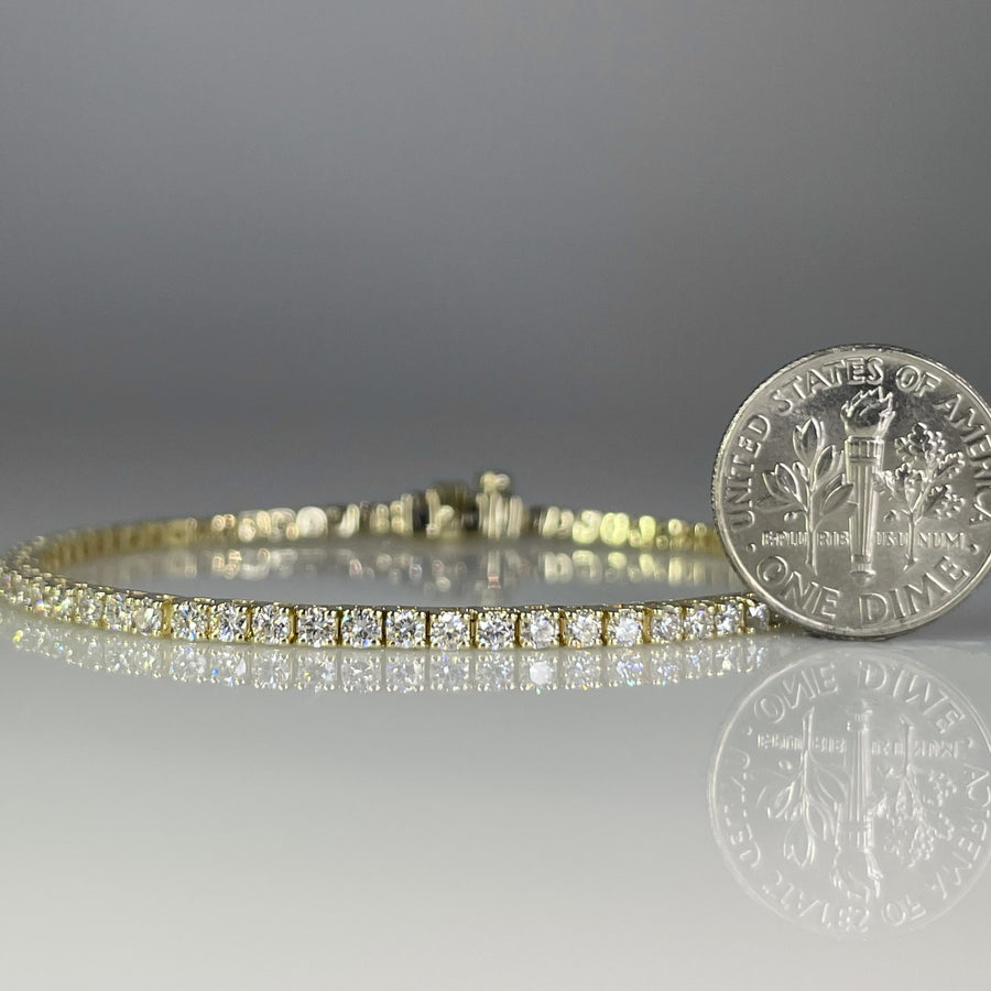 14K Yellow Gold Lab Grown Round Diamond Tennis Bracelet 2.99ct