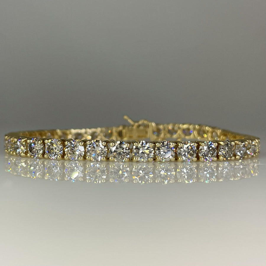 14K Yellow gold Lab Grown Round Diamond Tennis Bracelet 12.18ct