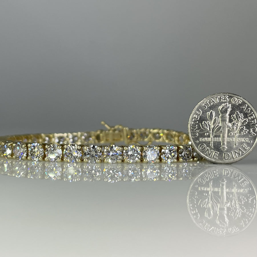 14K Yellow gold Lab Grown Round Diamond Tennis Bracelet 12.18ct