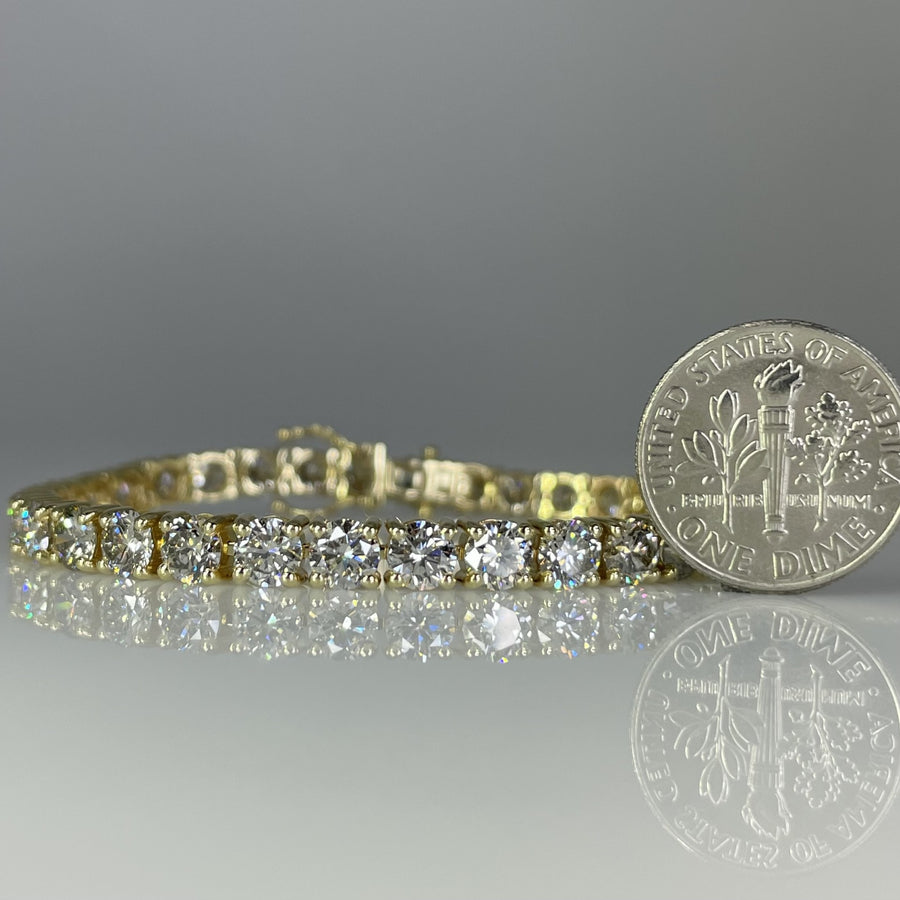 14K Yellow Gold Lab Grown Round Diamond Tennis Bracelet 11.25ct