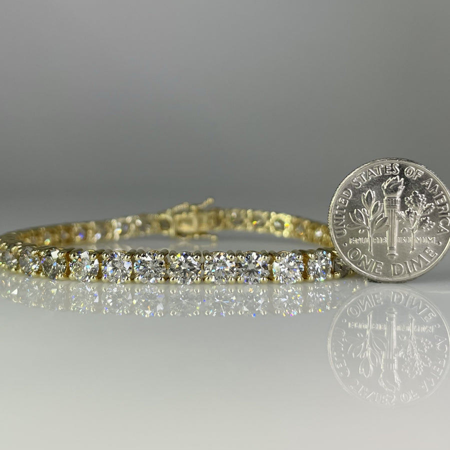 14K Yellow Gold Lab Grown Round Tennis Bracelet 14.70ct