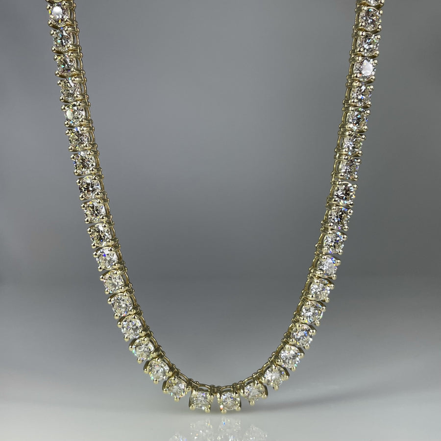 14K Yellow Gold Lab Grown Round Diamond Tennis Necklace 32.18ct