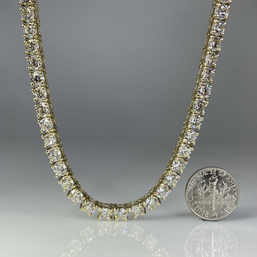 14K Yellow Gold Lab Grown Round Diamond Tennis Necklace 32.18ct