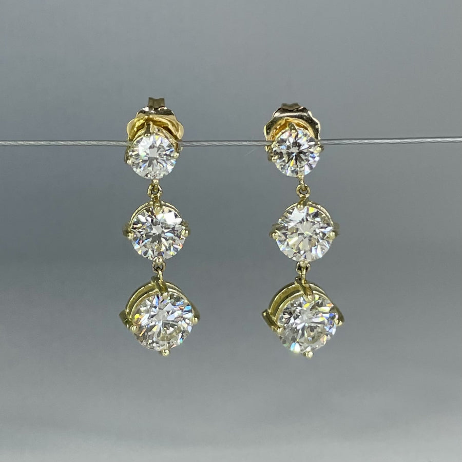 14K Yellow Gold Round Lab Grown Diamond Dangle Earrings 3.34ct E/F VS