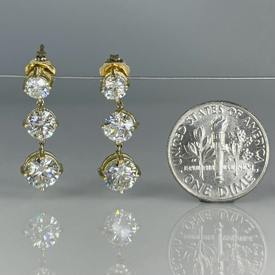 14K Yellow Gold Round Lab Grown Diamond Dangle Earrings 3.34ct E/F VS