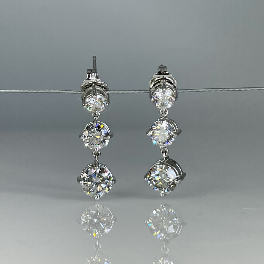 14K White Gold Round Lab Grown Diamond Dangle Earrings 3.13ct E/F VS