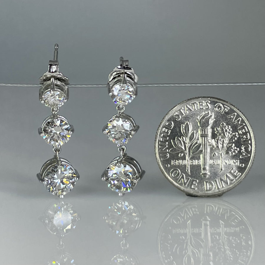 14K White Gold Round Lab Grown Diamond Dangle Earrings 3.13ct E/F VS