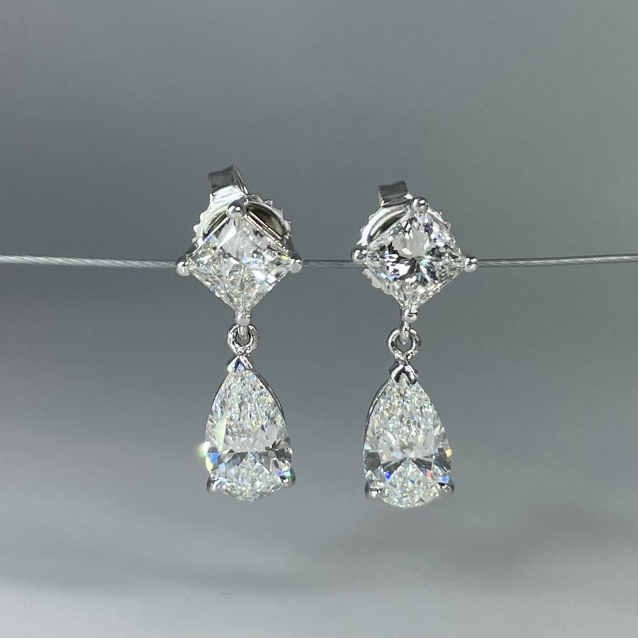 14K White Gold Pear Lab Grown Diamond Drop Earrings 3.27 E/F VS