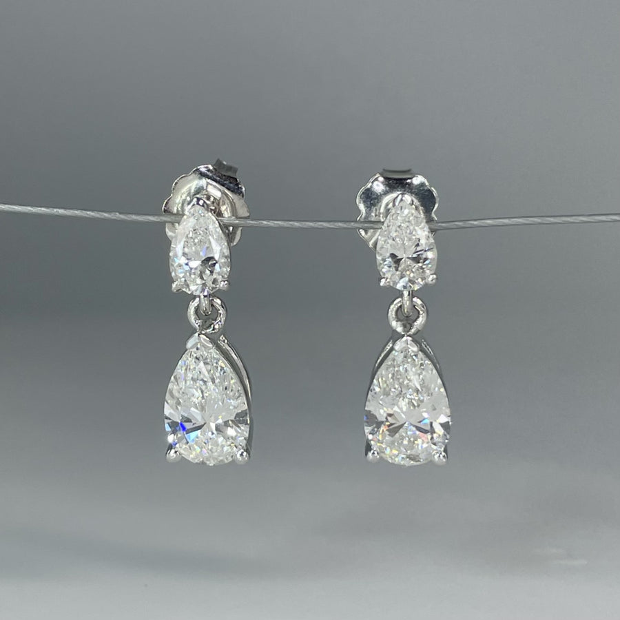 14K White Gold Pear Lab Grown Diamond Drop Earrings 2.46ct