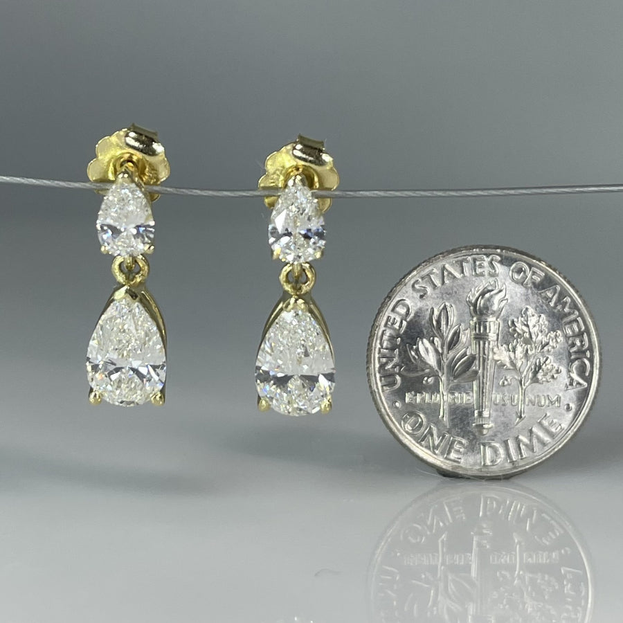 14K Yellow Gold Pear Lab Grown Diamond Drop Earrings 2.46ct