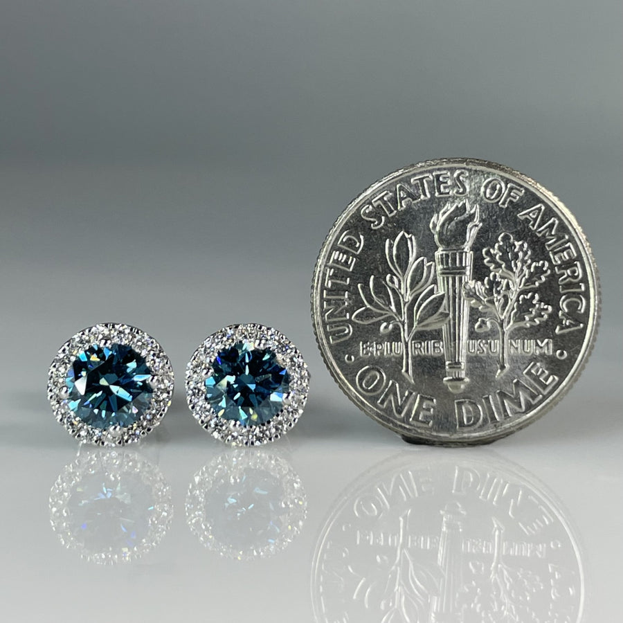 14K White Gold Lab Grown Blue & White Diamond Studs 1.22ct