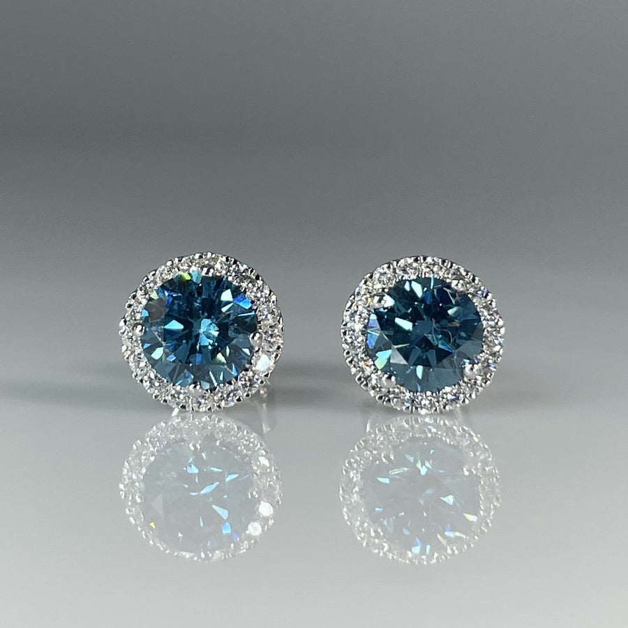14K White Gold Lab Grown Blue & White Diamond Studs 1.50/0.25ct
