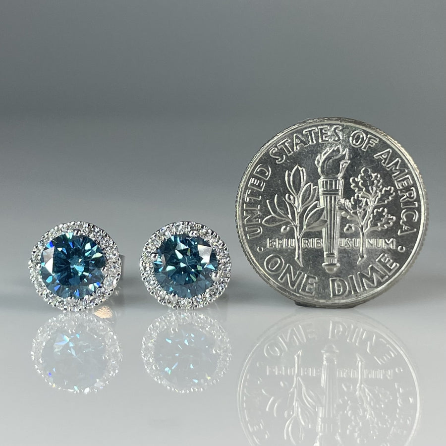 14K White Gold Lab Grown Blue & White Diamond Studs 1.50/0.25ct