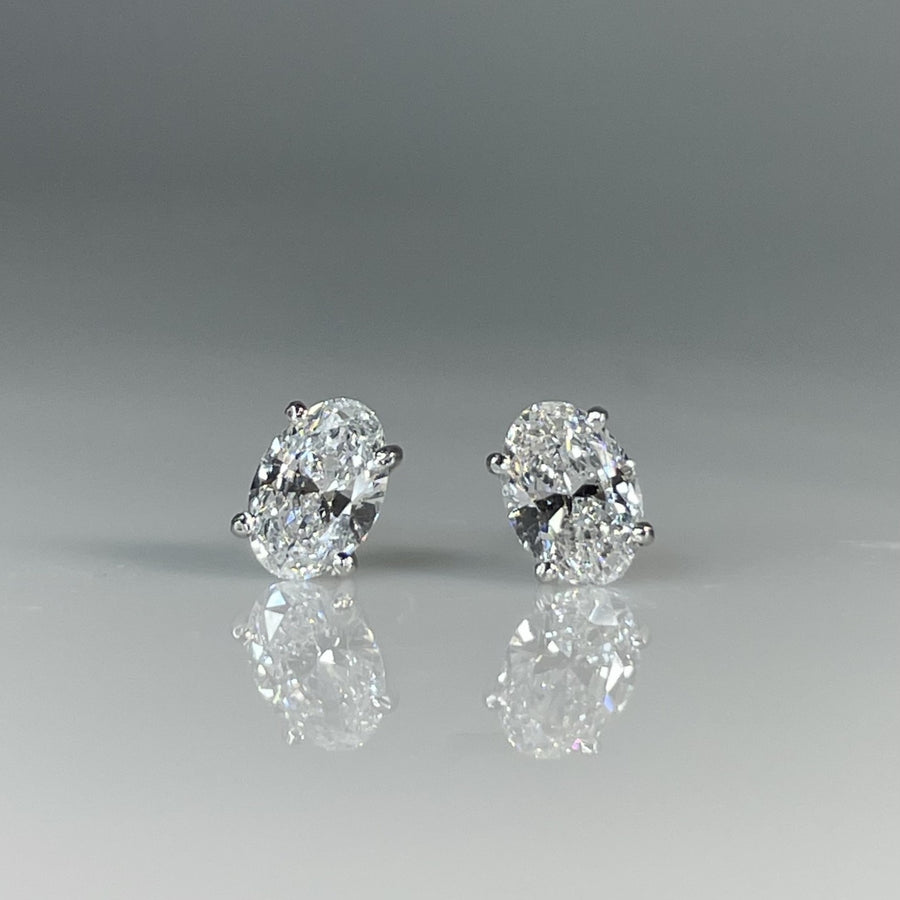14K White Gold Lab Grown Oval Diamond Studs 0.87ct