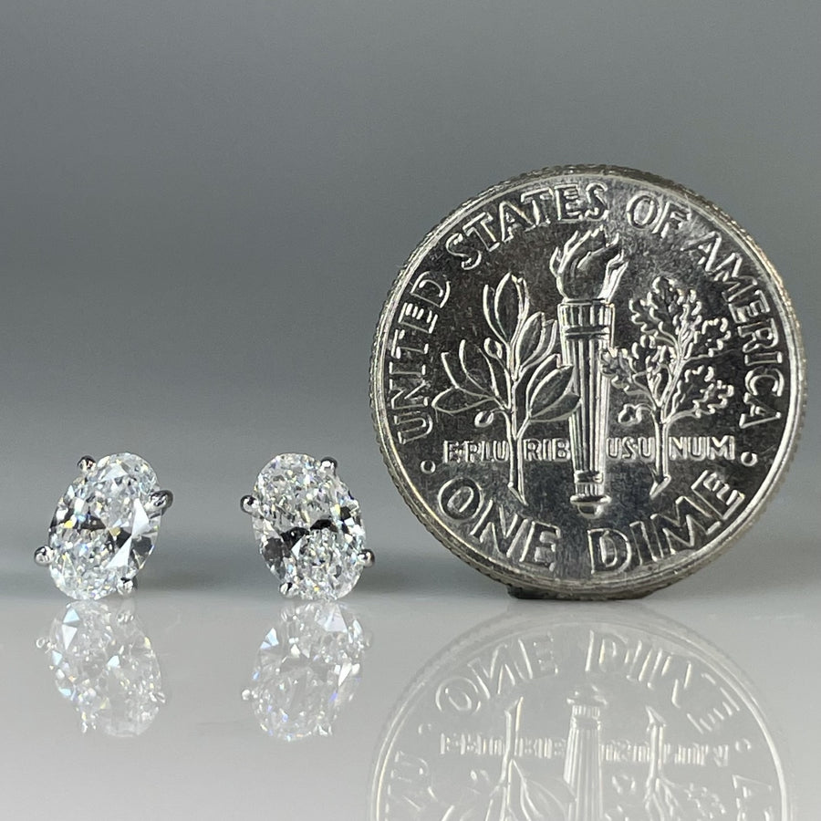 14K White Gold Lab Grown Oval Diamond Studs 0.87ct