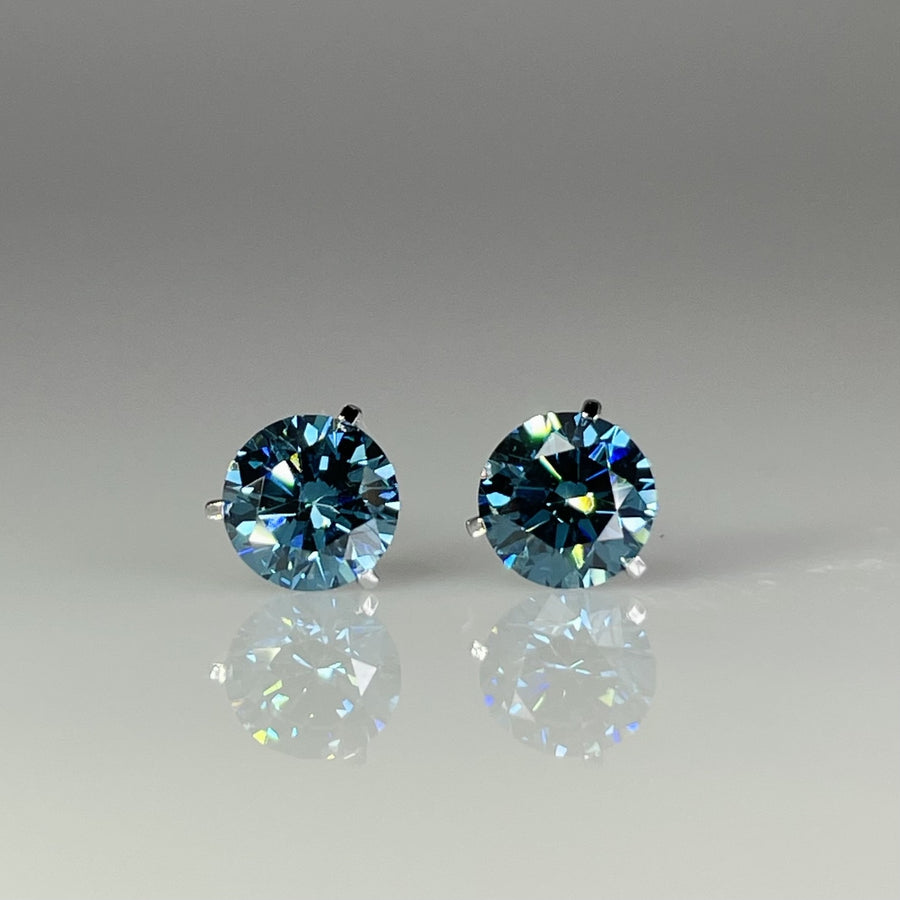 14K White Gold Lab Grown Round Blue Diamond Stud Earrings 1.44ct